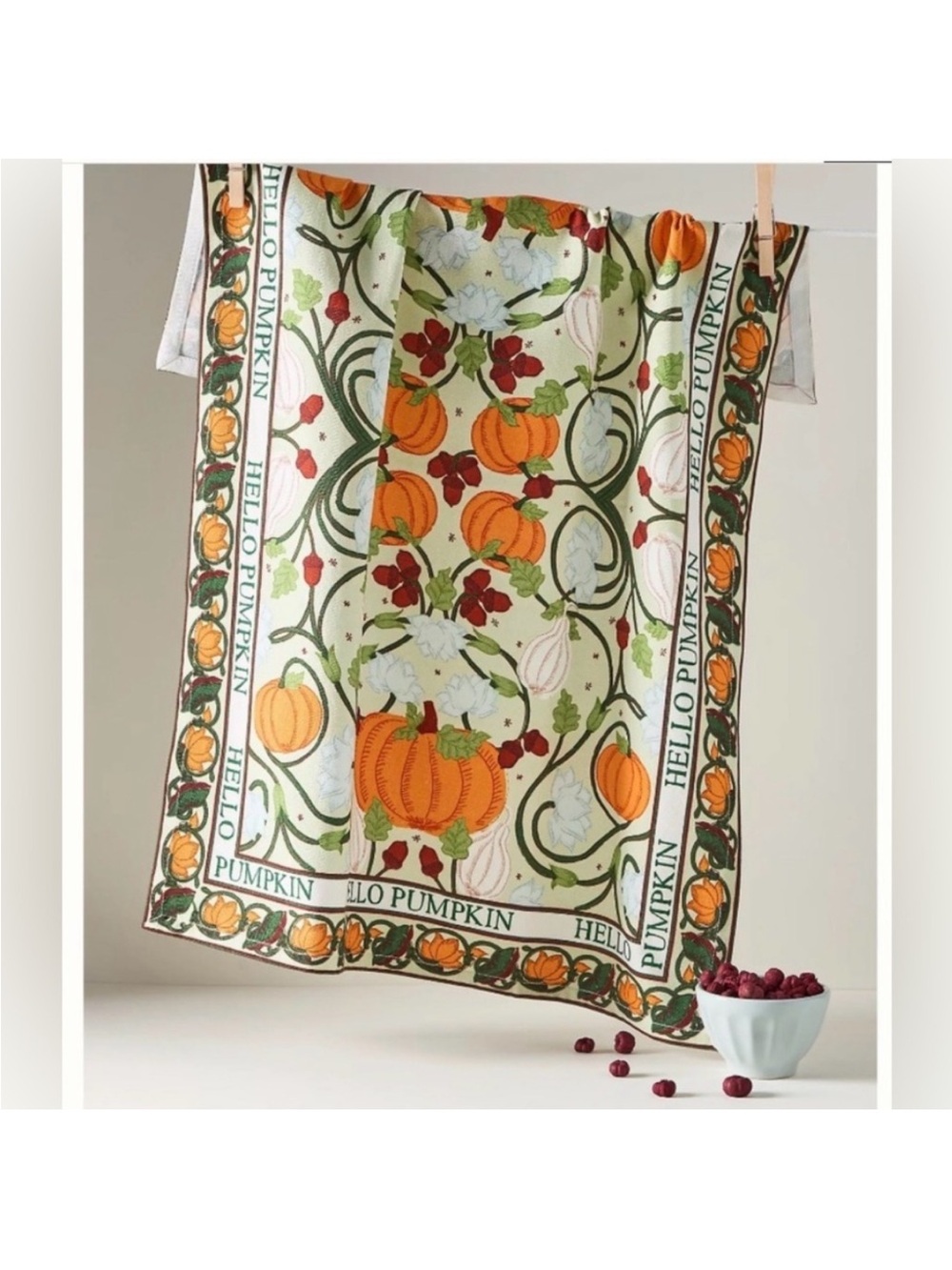Anthropologie NWT Hello Pumpkin 100% Cotton Tea Towel; sold out/top rated